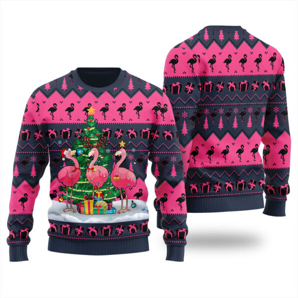 Flamingo Ugly Christmas Sweater Navy