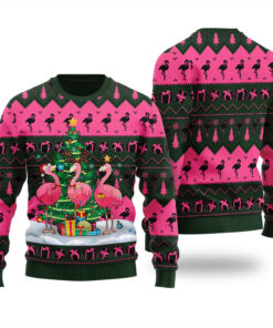 Flamingo Ugly Sweater Forest Green
