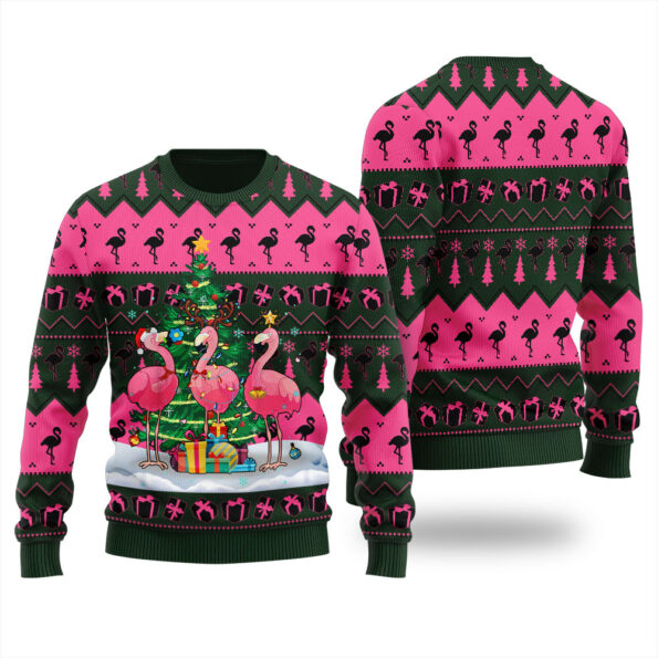 Flamingo Ugly Sweater Forest Green