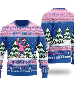 Funny Drunk Flamingo Ugly Christmas Sweater Royal