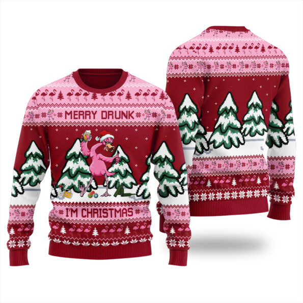 Funny Drunk Flamingo Ugly Sweater Cardinal Red