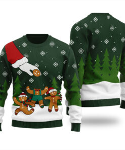 Funny Gingerbread Snap Ugly Sweater Forest Green