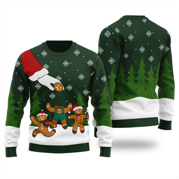 Funny Gingerbread Snap Ugly Sweater Forest Green