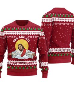 Funny Jesus Joke Ugly Christmas Sweater Cardinal Red