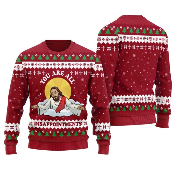Funny Jesus Joke Ugly Christmas Sweater Cardinal Red