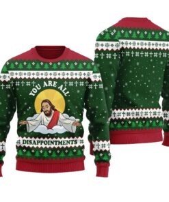 Funny Jesus Joke Ugly Sweater Forest Green