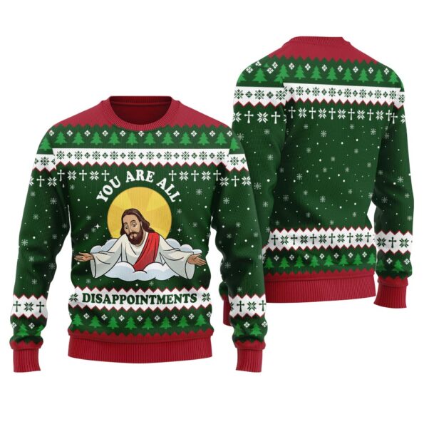 Funny Jesus Joke Ugly Sweater Forest Green