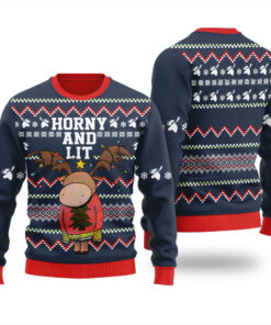 Funny Moose Ugly Christmas Sweater Navy