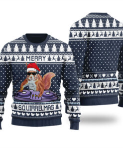 Funny Squirrel Ugly Christmas Sweater Navy