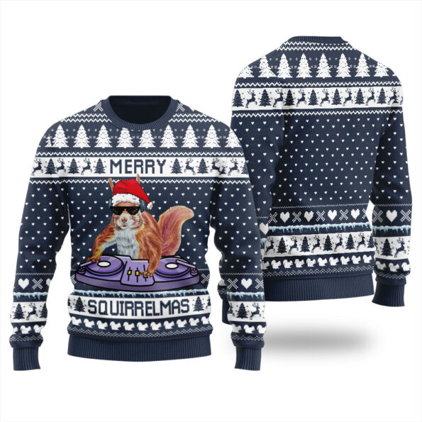 Funny Squirrel Ugly Christmas Sweater Navy