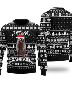 Funny Work Out Raccoon Ugly Christmas Sweater Black