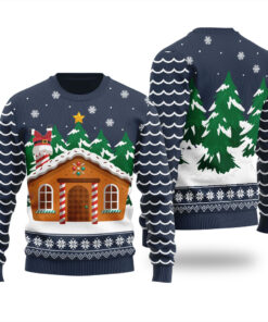 Gingerbread House Ugly Christmas Sweater Navy