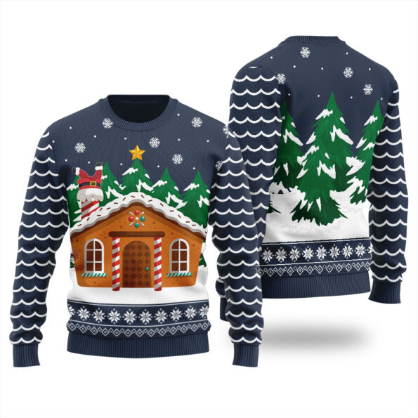 Gingerbread House Ugly Christmas Sweater Navy