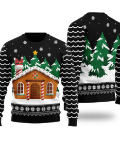 Gingerbread House Ugly Sweater Black