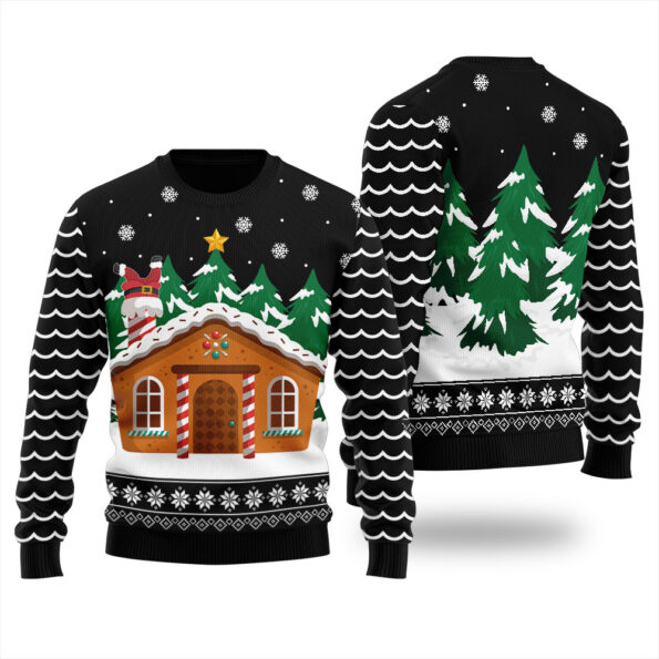 Gingerbread House Ugly Sweater Black