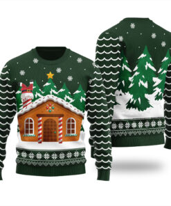 Gingerbread House Ugly Sweater Forest Green