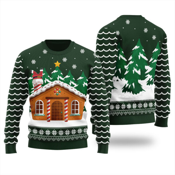 Gingerbread House Ugly Sweater Forest Green