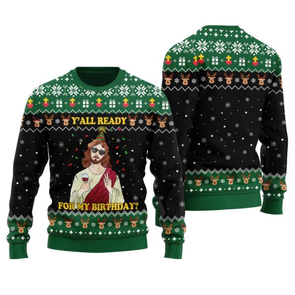 Happy Birthday Jesus Christmas Sweater Black