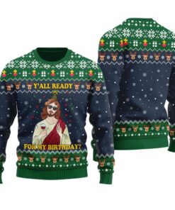 Happy Birthday Jesus Ugly Christmas Sweater Navy