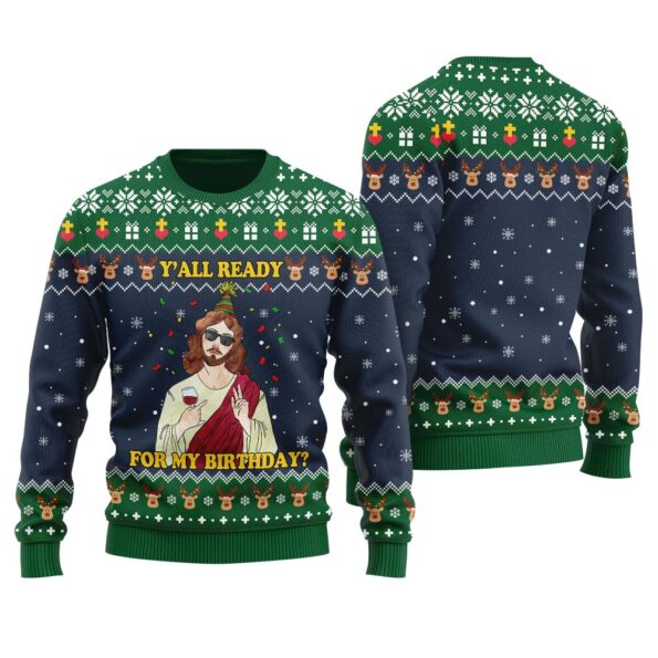 Happy Birthday Jesus Ugly Christmas Sweater Navy