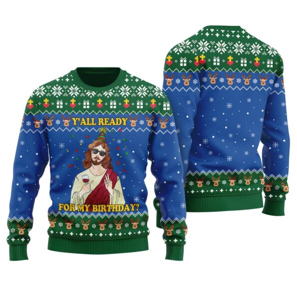 Happy Birthday Jesus Ugly Christmas Sweater Royal
