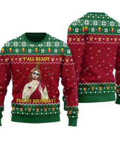 Happy Birthday Jesus Ugly Sweater Cardinal Red