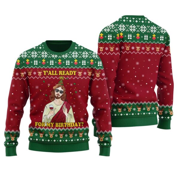 Happy Birthday Jesus Ugly Sweater Cardinal Red