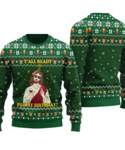 Happy Birthday Jesus Ugly Sweater Forest Green
