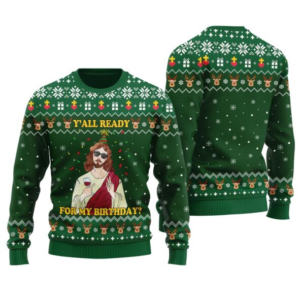 Happy Birthday Jesus Ugly Sweater Forest Green
