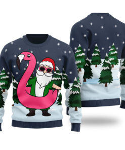 Hawaiian Santa Claus Ugly Christmas Sweater Navy