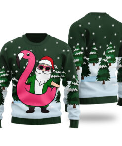 Hawaiian Santa Claus Ugly Sweater Forest Green