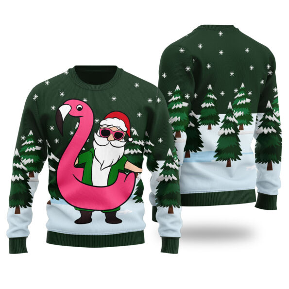 Hawaiian Santa Claus Ugly Sweater Forest Green