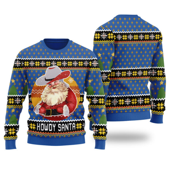 Howdy Santa Retro Christmas Sweater Royal