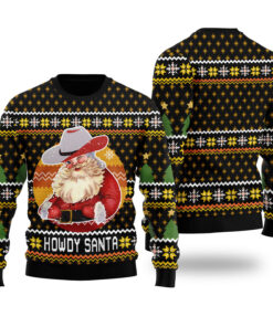 Howdy Santa Retro Ugly Christmas Sweater Black