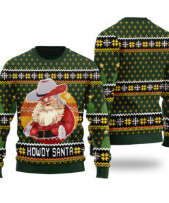 Howdy Santa Retro Ugly Sweater Forest Green
