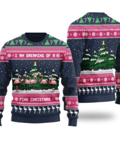 I Am Dreaming Of A Pink Christmas Flamingo Christmas Sweater Navy
