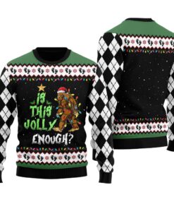 Is This Jolly Enough Bigfoot Ugly Christmas Sweater Black