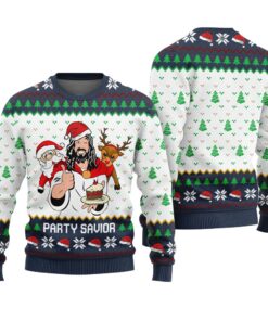 Jesus Party Savior Christmas Sweater Navy