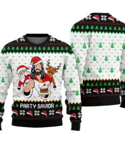 Jesus Party Savior Ugly Christmas Sweater Black