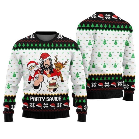 Jesus Party Savior Ugly Christmas Sweater Black