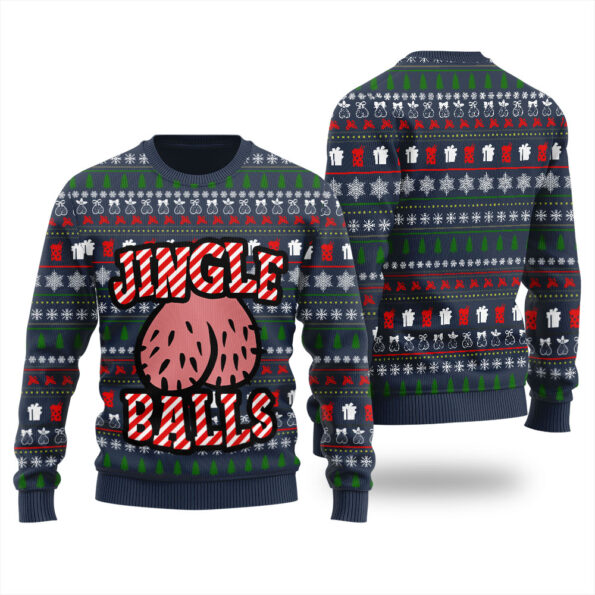 Jingle Balls Naughty Ugly Christmas Sweater Navy