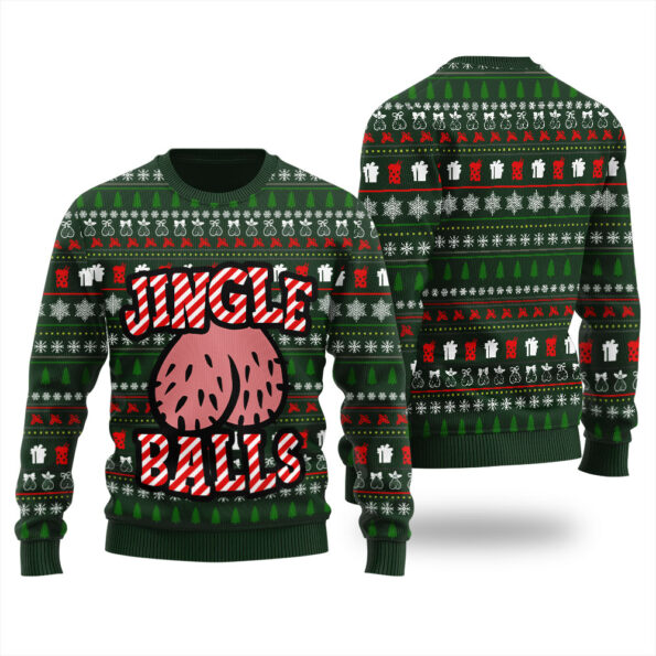 Jingle Balls Ugly Christmas Sweater Forest Green