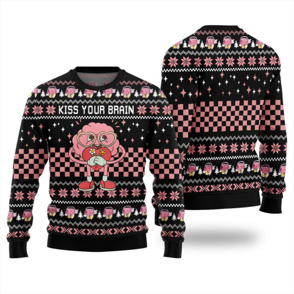 Kiss Your Brain Christmas Sweater Black