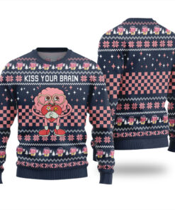 Kiss Your Brain Ugly Christmas Sweater Navy