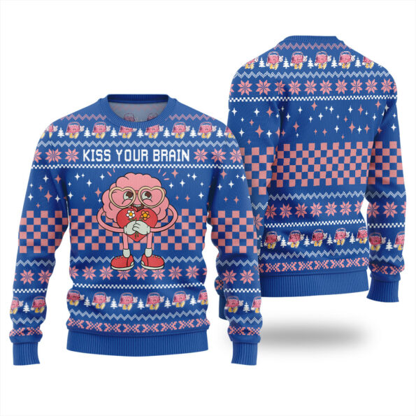 Kiss Your Brain Ugly Christmas Sweater Royal