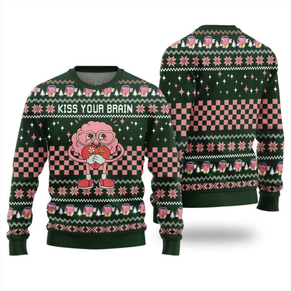 Kiss Your Brain Ugly Sweater Forest Green
