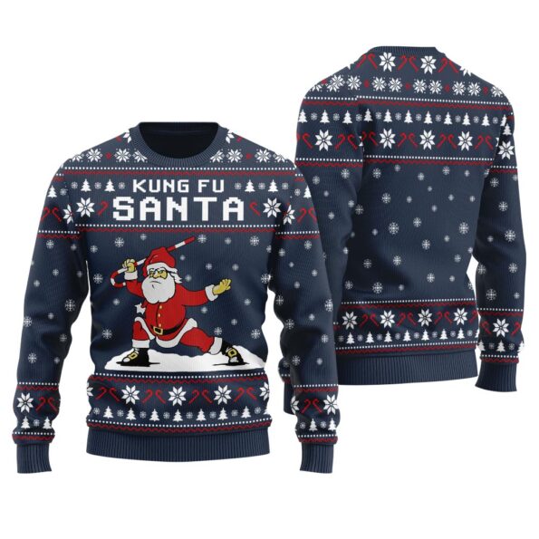 Kungfu Panda Santa Ugly Christmas Sweater Navy