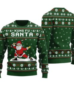 Kungfu Panda Santa Ugly Sweater Forest Green