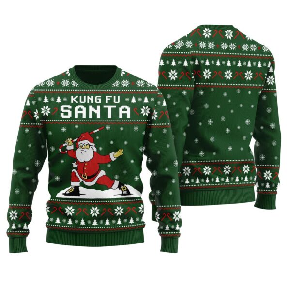 Kungfu Panda Santa Ugly Sweater Forest Green