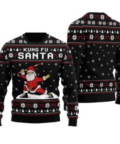 Kungfu Santa Ugly Christmas Sweater Black